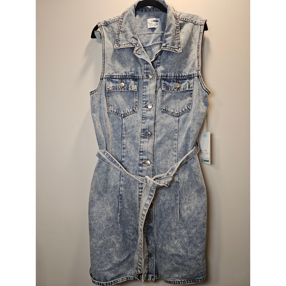 Ci Sono Denim Collection Sleeveless Button Front Belted Dress Med Wash XL